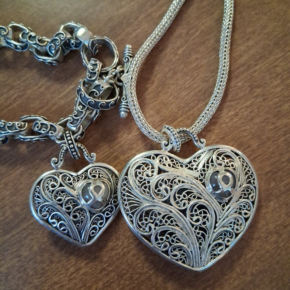 Brighton Treasures Bali 925 Sterling silver heart Necklace & Bracelet